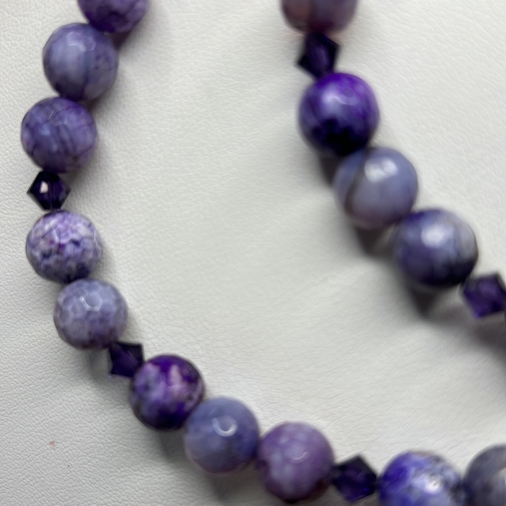 Purple Chalcedony Natural Stone and Sterling Silver Bead Necklace - Picture 6 of 12